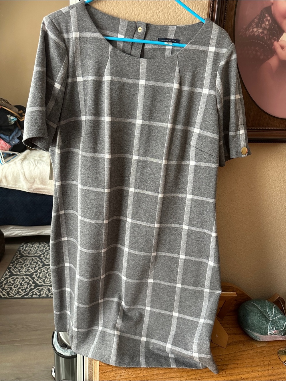 Tommy Hilfiger Gray Windowpane Midi Shift Dress